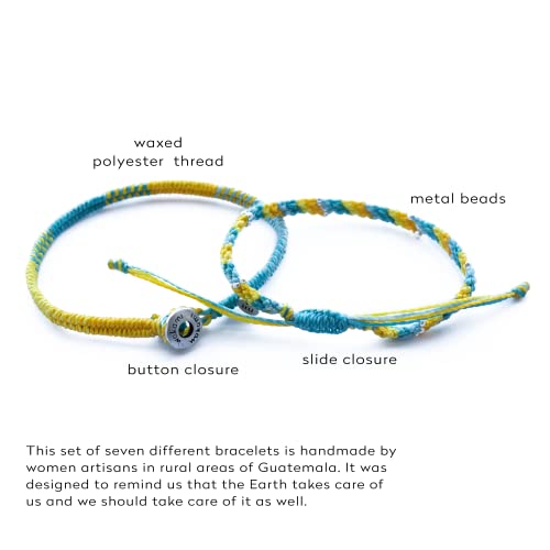 Wakami Earth Handmade Boho Bracelets Set of 7 | Braided Indie Bracelets for Women and Men | Beaded, Stackable, Handmade by Artisans, Waterproof Waxed Thread | WINTER