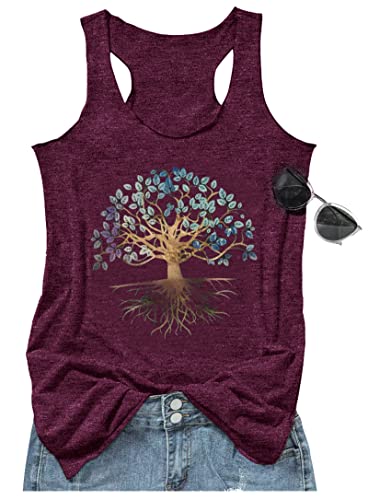 Womens Mandala Vintage Graphic Racerback Tank Tops Summer Casual Loose O-Neck Tanks Vest Vacation Classic-Fit Shirt Cami (Purple, Medium)