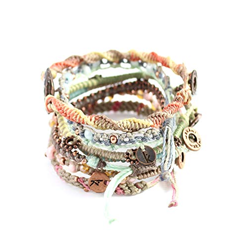 Wakami Earth Handmade Boho Bracelets Set of 7 | Braided Indie Bracelets for Women and Men | Beaded, Stackable, Handmade by Artisans, Waterproof Waxed Thread | WINTER