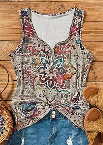 Womens Mandala Vintage Graphic Racerback Tank Tops Summer Casual Loose O-Neck Tanks Vest Vacation Classic-Fit Shirt Cami (Purple, Medium)