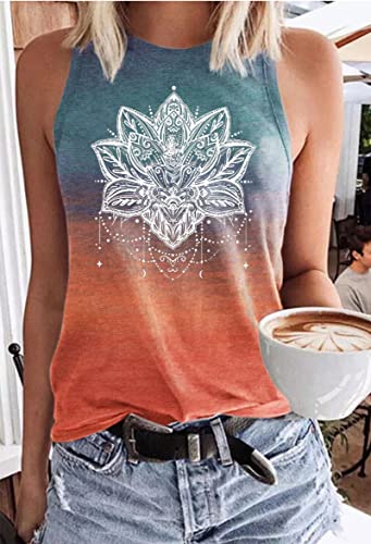 Womens Mandala Vintage Graphic Racerback Tank Tops Summer Casual Loose O-Neck Tanks Vest Vacation Classic-Fit Shirt Cami (Purple, Medium)