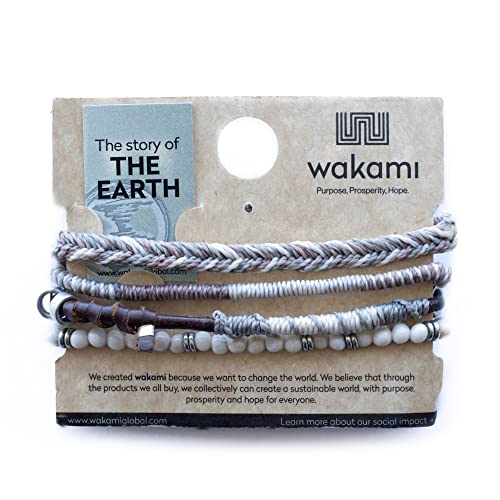 Wakami Earth Handmade Boho Bracelets Set of 7 | Braided Indie Bracelets for Women and Men | Beaded, Stackable, Handmade by Artisans, Waterproof Waxed Thread | WINTER