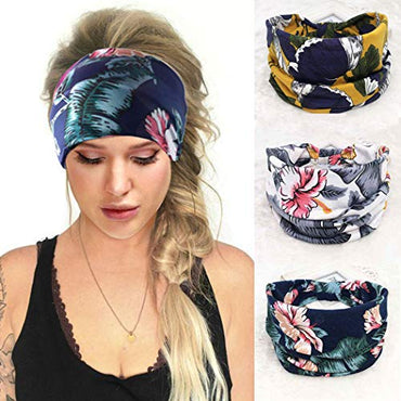 GORTIN Boho Leopard Knoted Turban Headband Stretch Twist Head Wraps Stripe Cloth Head Bands for Women and Girls 3 Pcs (Casual)