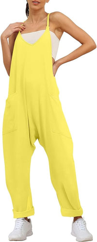 AUTOMET Jumpsuits for Women Casual Summer Rompers Sleeveless Loose Spaghetti Strap Baggy Overalls Jumpers with Pockets 2024