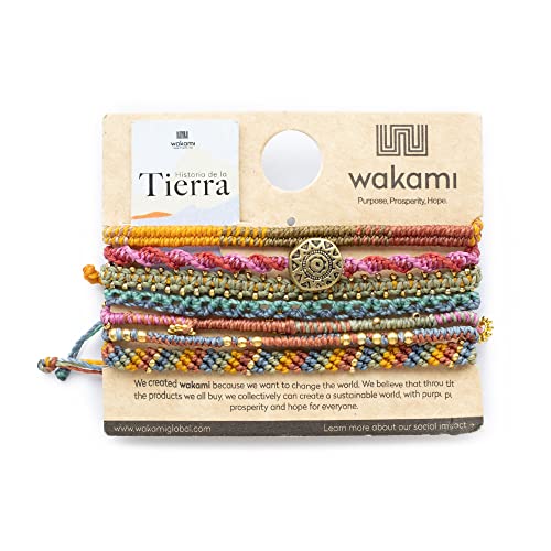 Wakami Earth Handmade Boho Bracelets Set of 7 | Braided Indie Bracelets for Women and Men | Beaded, Stackable, Handmade by Artisans, Waterproof Waxed Thread | WINTER