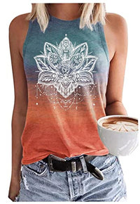 Womens Mandala Vintage Graphic Racerback Tank Tops Summer Casual Loose O-Neck Tanks Vest Vacation Classic-Fit Shirt Cami (Purple, Medium)