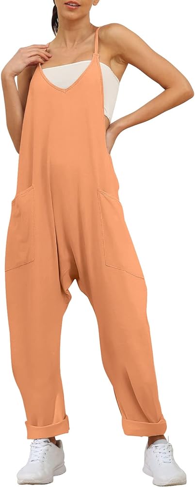 AUTOMET Jumpsuits for Women Casual Summer Rompers Sleeveless Loose Spaghetti Strap Baggy Overalls Jumpers with Pockets 2024