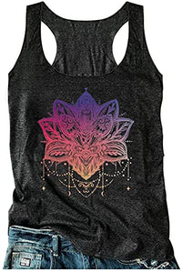 Womens Mandala Vintage Graphic Racerback Tank Tops Summer Casual Loose O-Neck Tanks Vest Vacation Classic-Fit Shirt Cami (Purple, Medium)