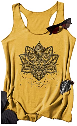 Womens Mandala Vintage Graphic Racerback Tank Tops Summer Casual Loose O-Neck Tanks Vest Vacation Classic-Fit Shirt Cami (Purple, Medium)