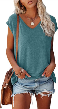 MIROL Women's Cap Sleeve Tank Tops U Neck Solid Color Casual Shirts Loose Fit Basic Blouse