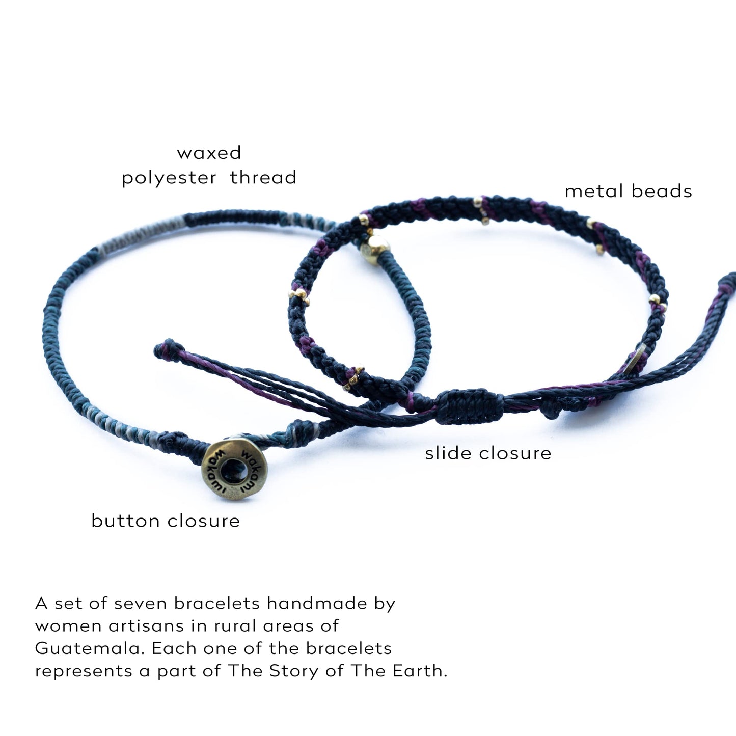 Wakami Earth Handmade Boho Bracelets Set of 7 | Braided Indie Bracelets for Women and Men | Beaded, Stackable, Handmade by Artisans, Waterproof Waxed Thread | WINTER