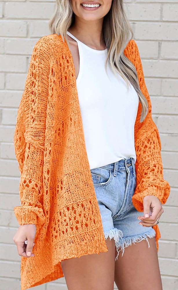 Ermonn Womens Crochet Cardigan Sweater Kimonos Boho Solid Color Oversized Summer Open Front Outwear