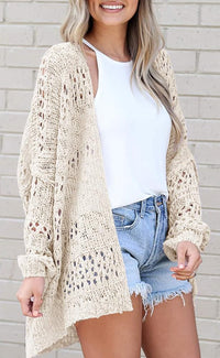 Ermonn Womens Crochet Cardigan Sweater Kimonos Boho Solid Color Oversized Summer Open Front Outwear