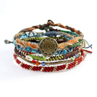 Wakami Earth Handmade Boho Bracelets Set of 7 | Braided Indie Bracelets for Women and Men | Beaded, Stackable, Handmade by Artisans, Waterproof Waxed Thread | WINTER