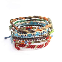 Wakami Earth Handmade Boho Bracelets Set of 7 | Braided Indie Bracelets for Women and Men | Beaded, Stackable, Handmade by Artisans, Waterproof Waxed Thread | WINTER