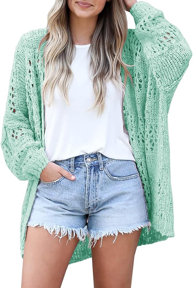 Ermonn Womens Crochet Cardigan Sweater Kimonos Boho Solid Color Oversized Summer Open Front Outwear