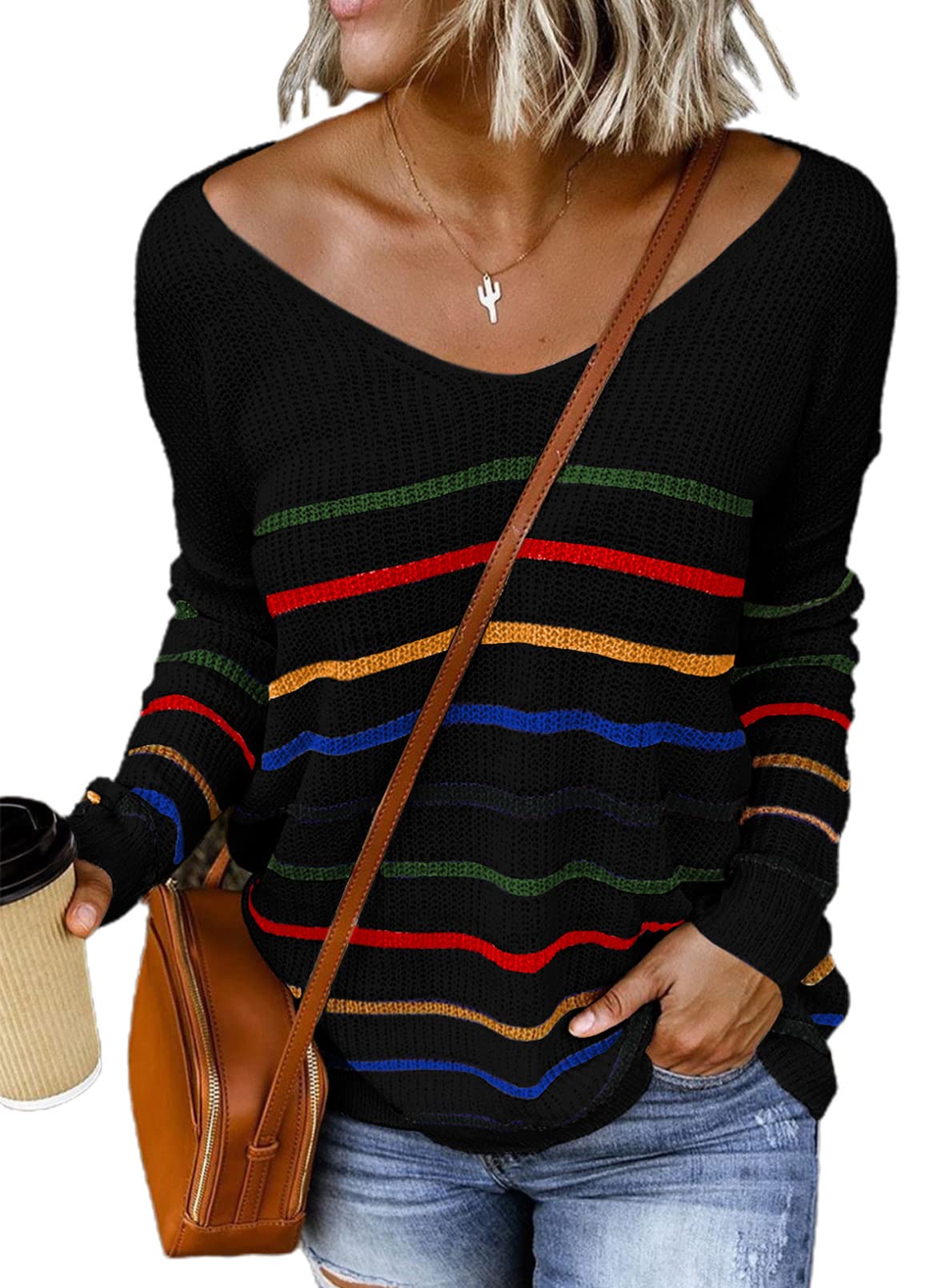 Dokotoo Women's Color Block Cable Knit Pullover Sweater